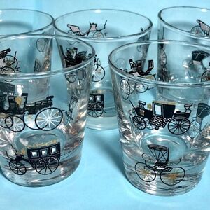 Vintage Libbey Curio Carriage Buggy , Old Fashion (Rocks) Glasses ,Set of 4